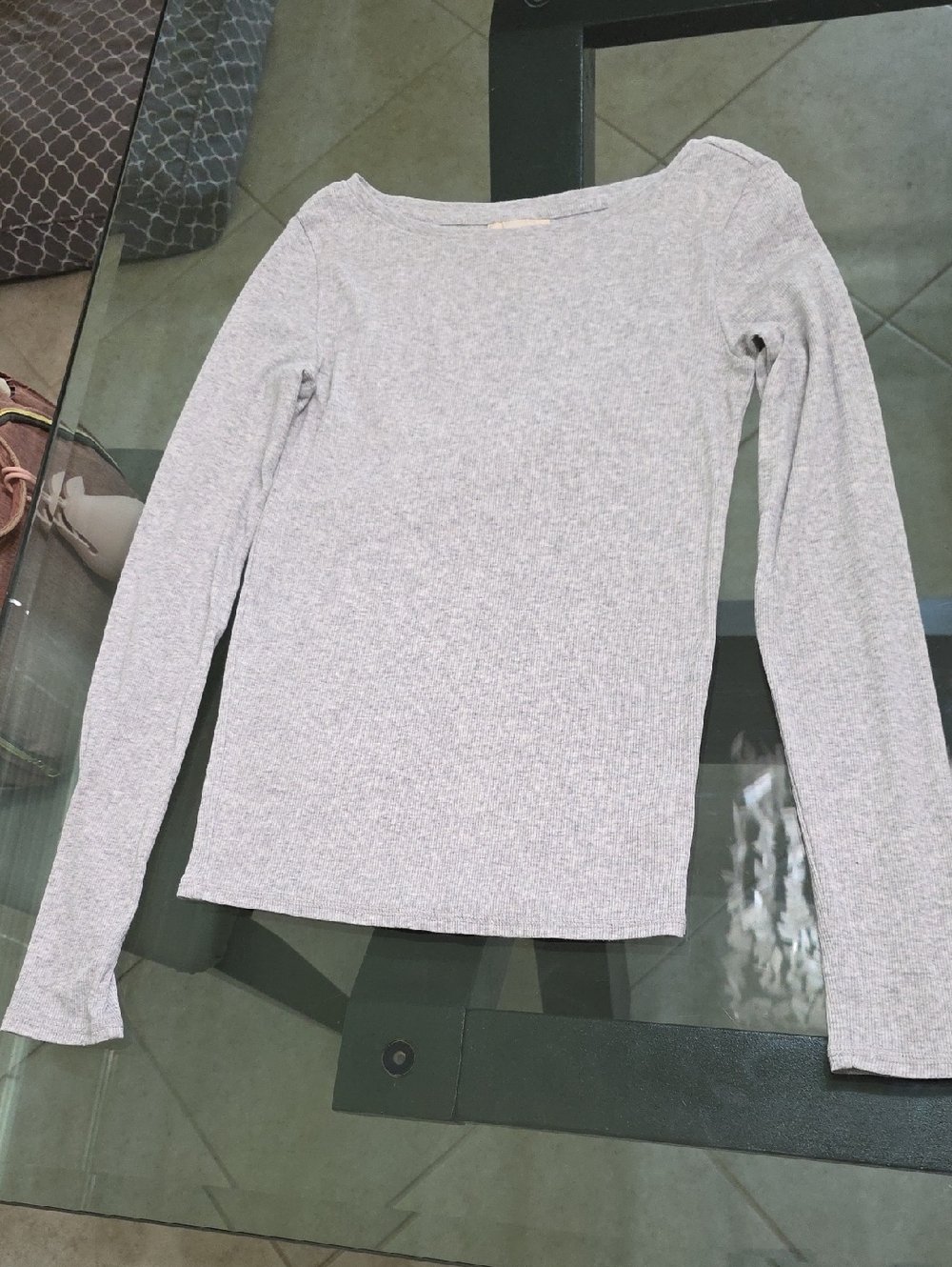 Universal Thread Light Gray Ribbed Long-Sleeve Tee